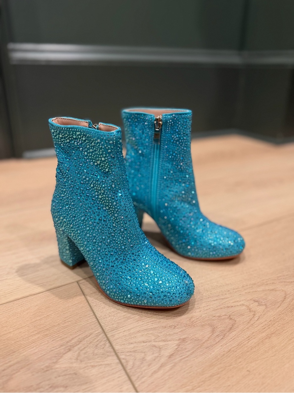 Girls' Turquoise Crystal Embellished Ankle Boots